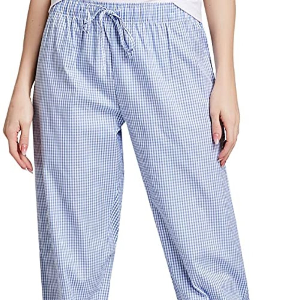 Womens 100% Cotton Woven Poplin Sleep Pajama Pants